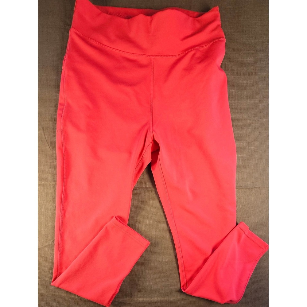 Pop Fit Womens XL High Waisted Pocket Leggings Neon Pink Coral Activewear Yoga